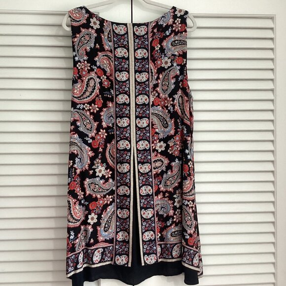 J.Jill Womens XL Sleeveless Black & Red Paisley Pattern Top 100% Rayon - Picture 2 of 11